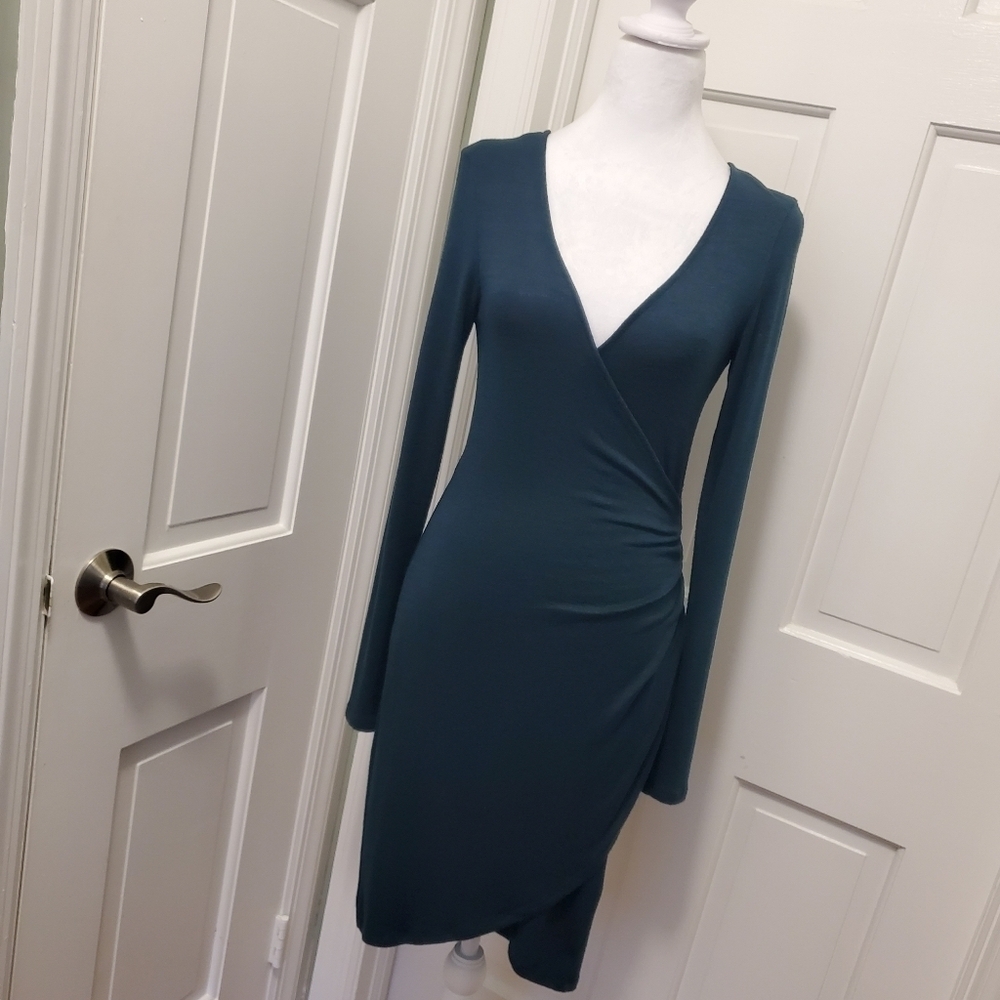 Forever 21 Teal Green Faux Wrap Knit Dress Size Medium, Classic